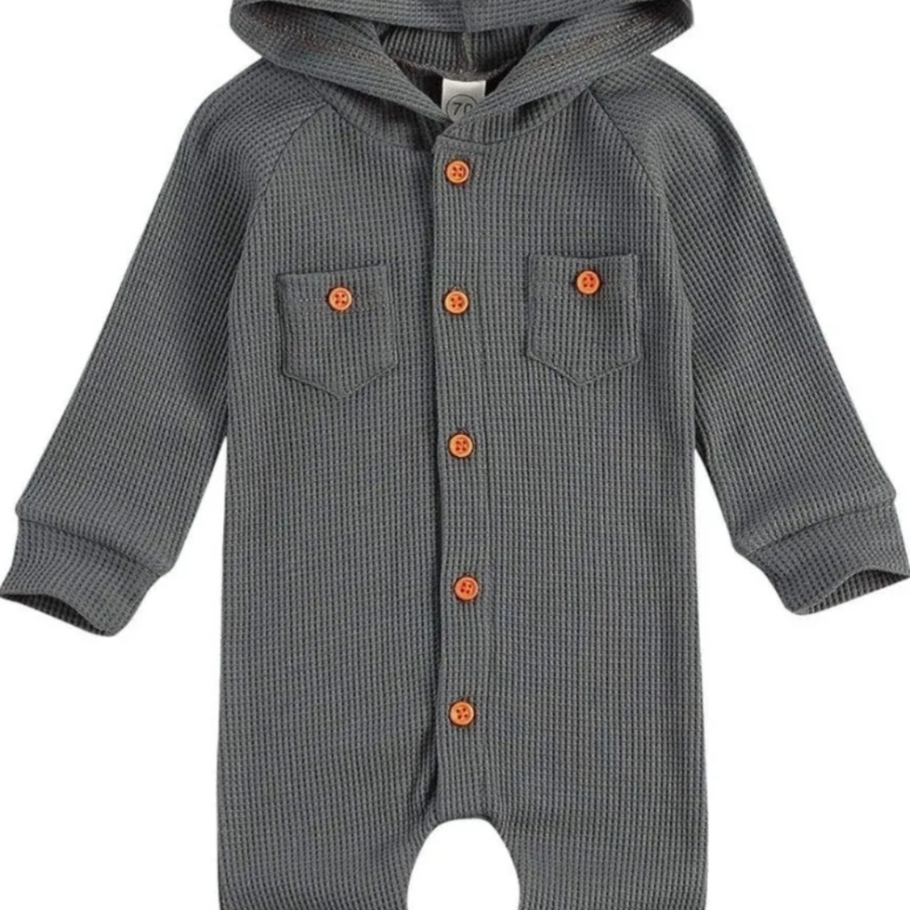 6/$35 Cozy Gray Kids Footie with Orange Buttons
